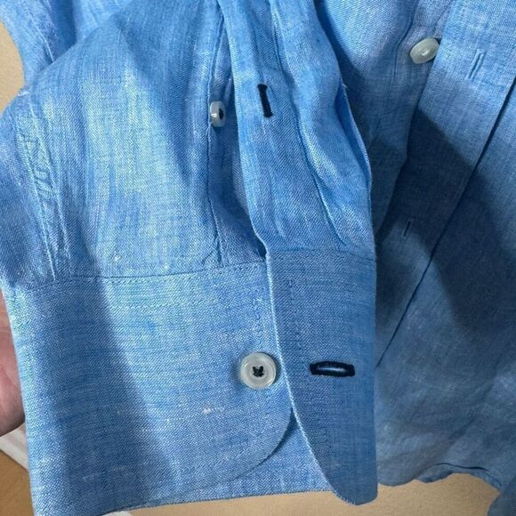 Untuckit Shirt Mens XXL Teal Blue Button Up Long Sleeve Linen Pocket Casual - Picture 8 of 9